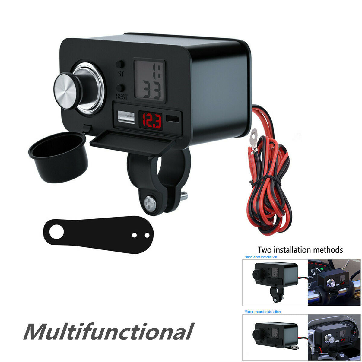Motorcycle Cell Phone USB Charger  QC3.0 Fast Charge Cigarette Lighter Voltmeter