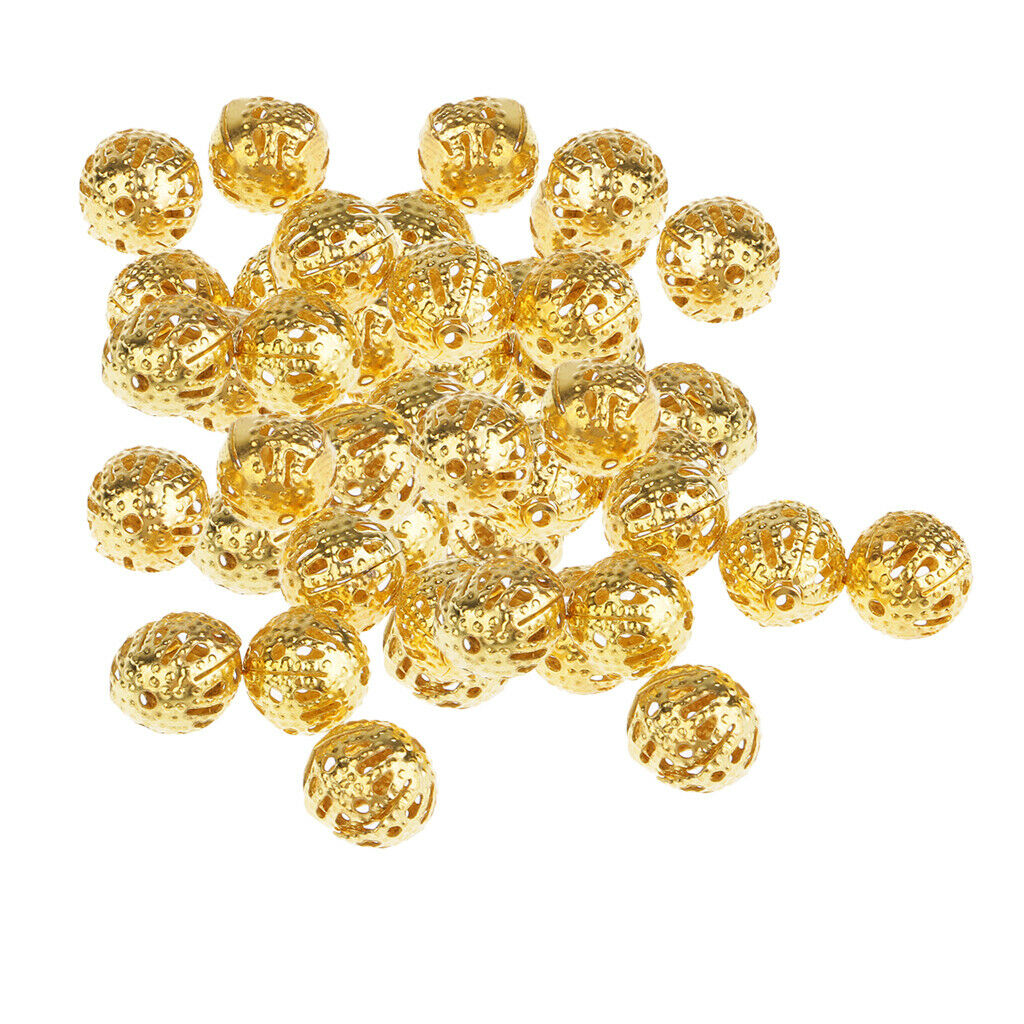 2X 100Pcs Golden Hollow Filigree Ball Loose Spacer Beads for Jewelry Making 8mm