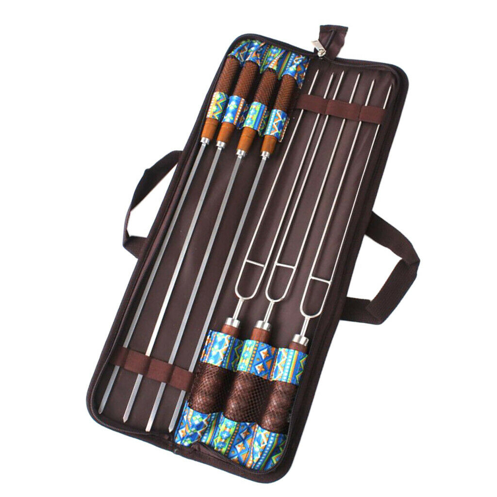 7in1 Stainless Steel Barbecue Skewer Camping BBQ Needles Cooking Meat Sticks