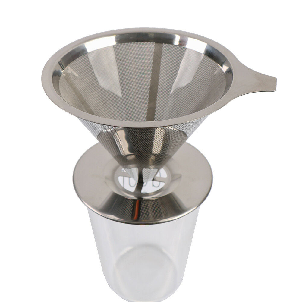 Reusable coffee filter holder stainless steel brew drip coffee funnel metal DD
