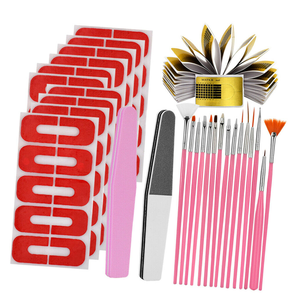 DIY Acrylic UV Gel Nail Extension Kit Nail Forms Brushes Manicure Set Golden