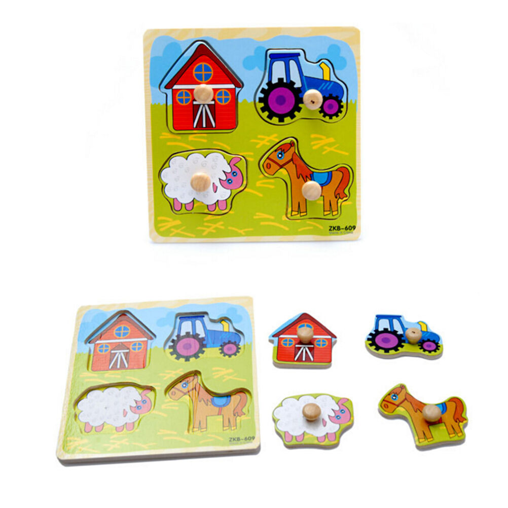 Babys Toddler Intelligence Development Animals Wooden Bricks Puzzle To.l8