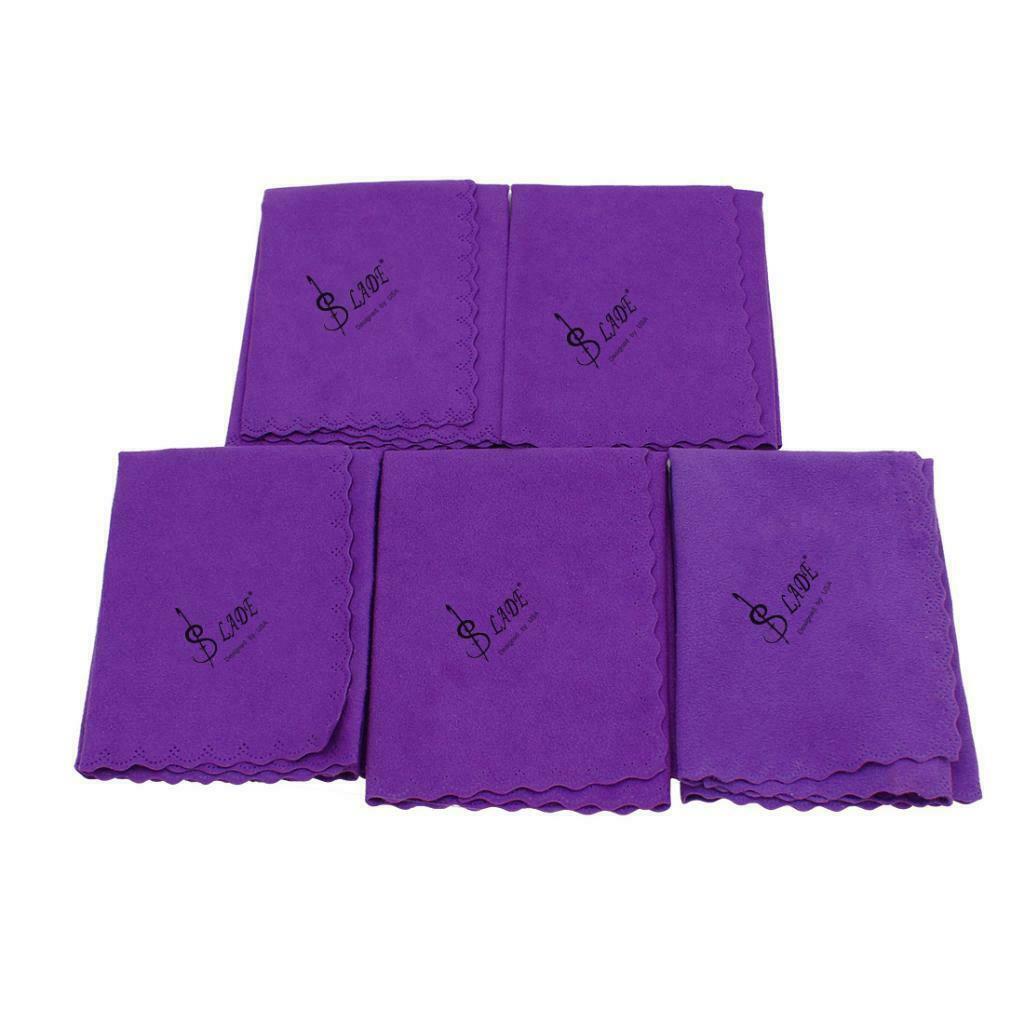 5pcs Microfiber Cleaning Cloth for Guitar Violin Piano Clarinet Sax Purple
