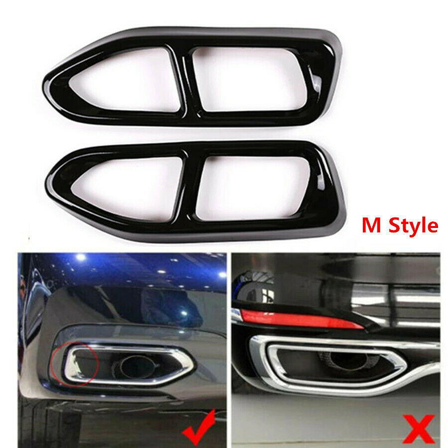 Black Exhaust Muffler Tips Tail Pipe Cover Trim For BMW 7 G11 G12 16-18 M Style