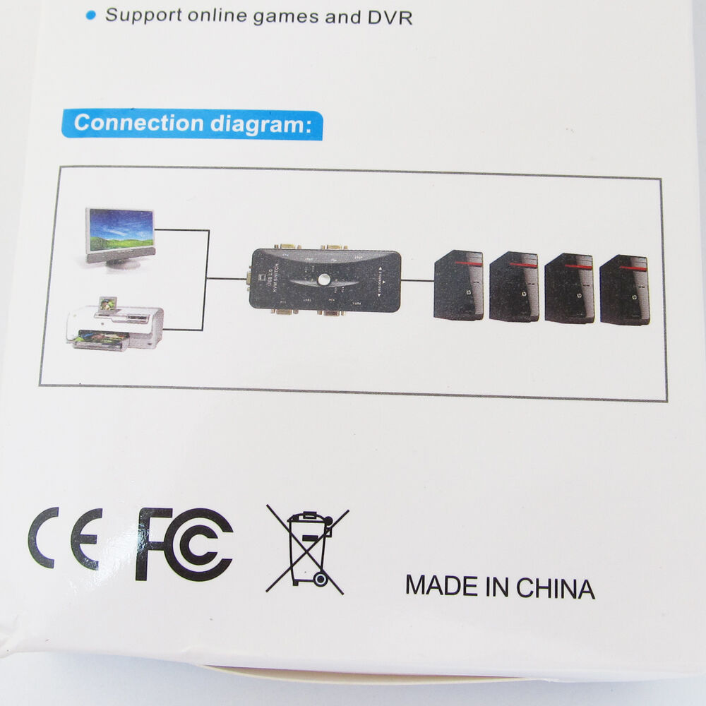 1pc KVM Switch Box 4 Port USB 2.0 SVGA VGA Keyboard Control Up to 4 Computers