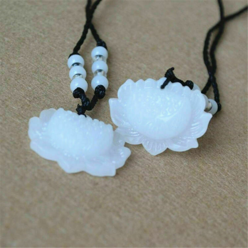 Fashion Charm Women Hand-Carved White Jade Lotus Flower Pendant Jewelry Gift