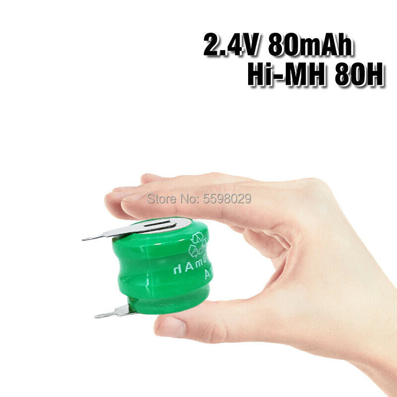 2pcs Button Cell 80mAh 2.4V Ni-MH Rechargeable Battery With Welding Pins (L