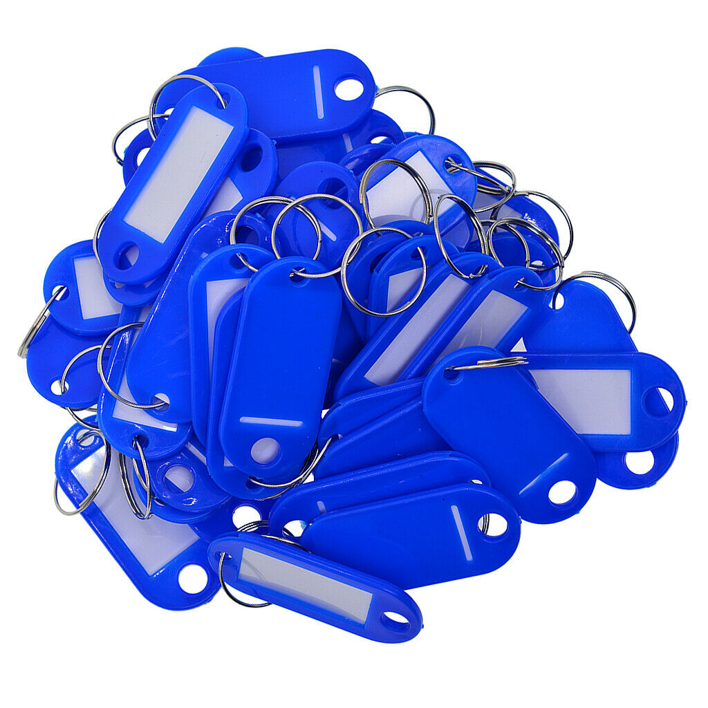 50x Waterproof Plastic Key Fobs Luggage ID Tags Labels Key Rings Royal blue