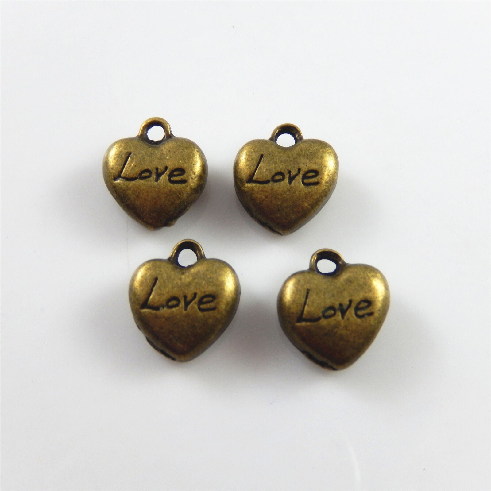 35 pcs Antiqued Bronze Mini Heart Shaped Charm "Love" Engraved Pendant Findings