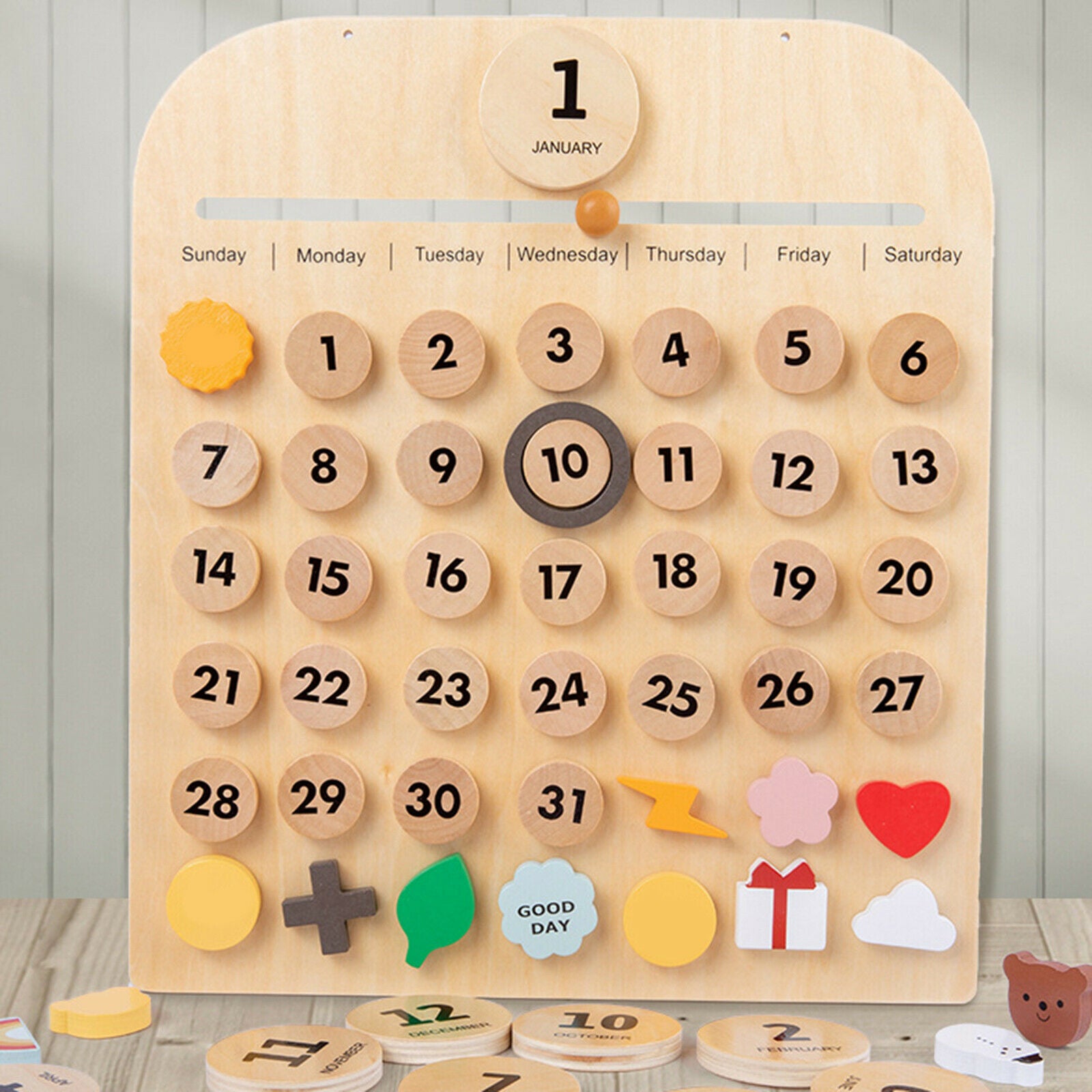 Wooden Desk Wall Calendar Montessori Homeschool Calendar for