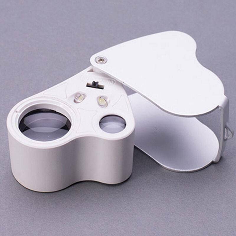 60X 30X Dual Glass Magnifying Magnifier Jeweler Eye Jewelry Loupe Loop LED Light