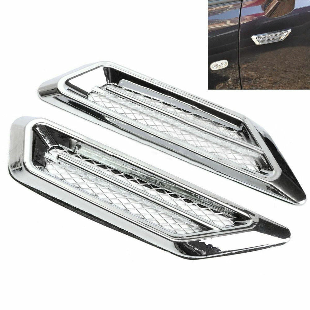 2pcs Universal Chrome Car Auto SUV Air Flow Fender Side Vent Decor Stickers DIY