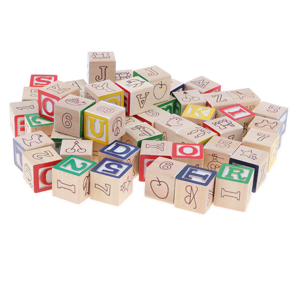 50pcs Wooden ABC Letters Cubes Stacking Blocks Kids Toddlers Educational Set