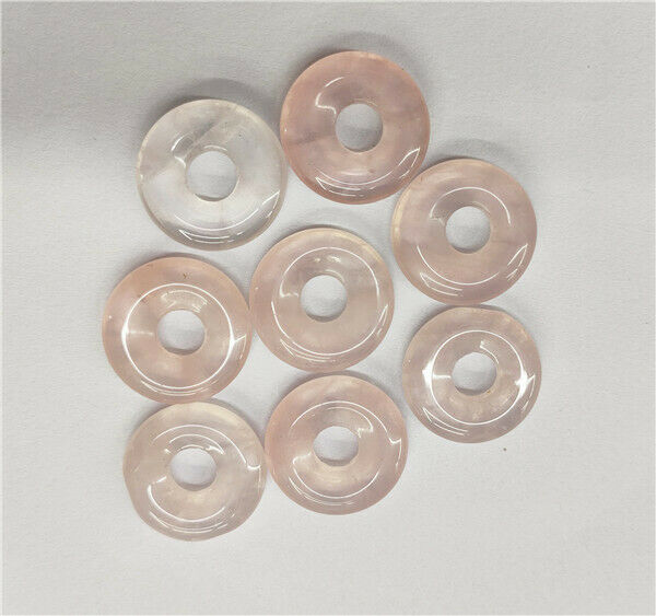8Pcs 18mm Natural Rose Quartz Round Donuts Pendant Bead DIY Jewelry Making HH230