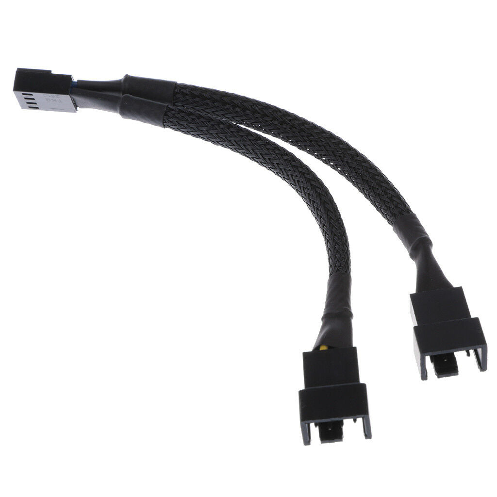 2 x 4 pin Fan 15cm Y Splitter Power Cable Black Sleeved for Computer PC Fan