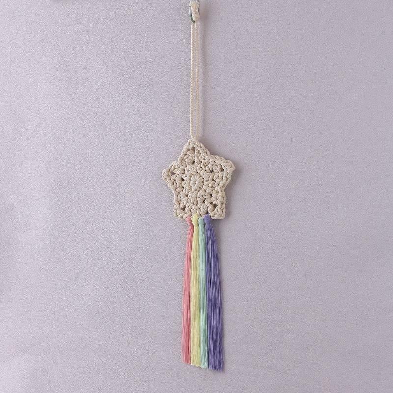 Macrame Five-pointed Star Rainbow Pendant Nordic Handwoven Cotton Tapestry Decor
