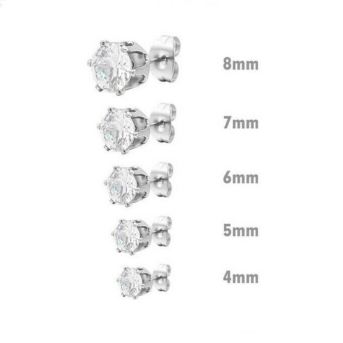 Set 5 Pairs 316L Stainless Steel Round Clear Cubic Zirconia Ear Stud Earring