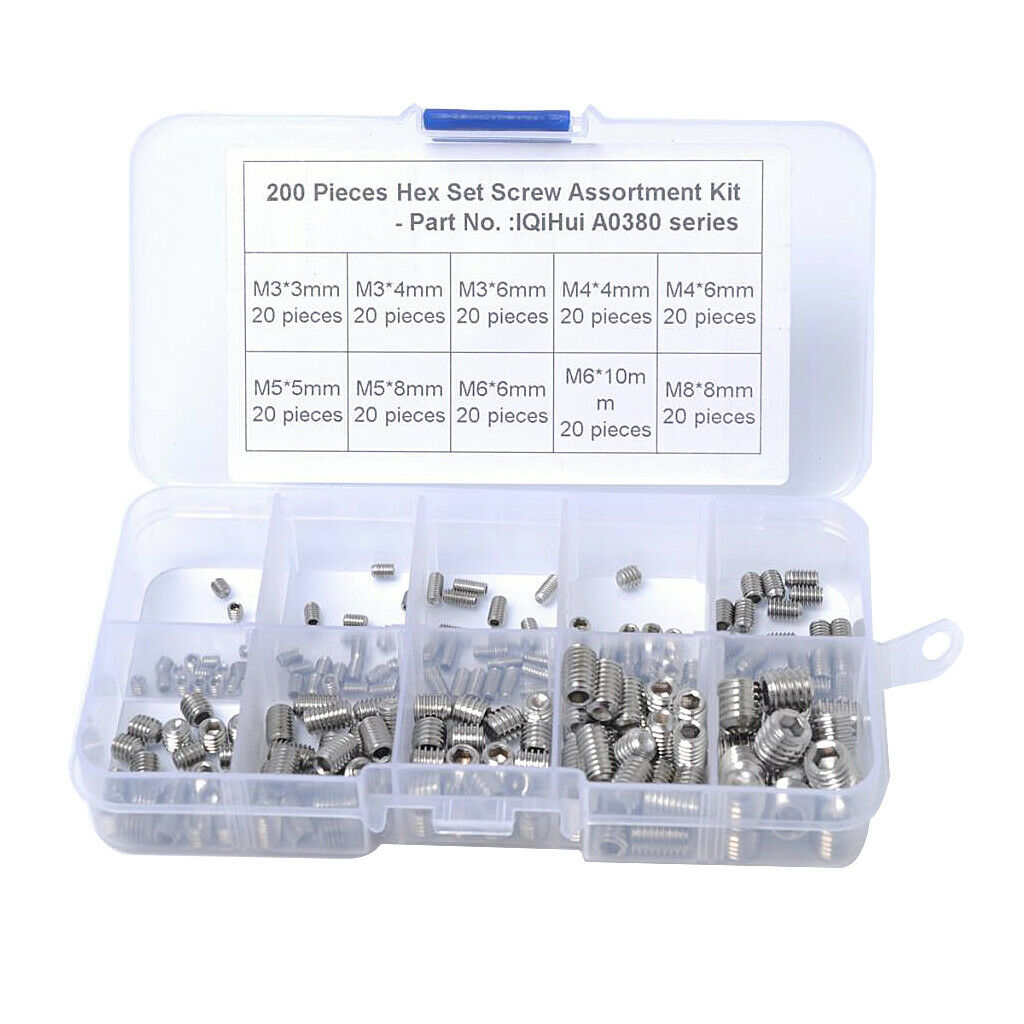 200 Pieces 304 Stainless Steel Hex Allen Head Hexagon Socket Screws Nuts Kit