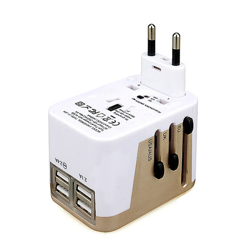 4 USB Travel Switch Plug Adapter Charger Converter Dual AC Power 110-240V 6 Amp