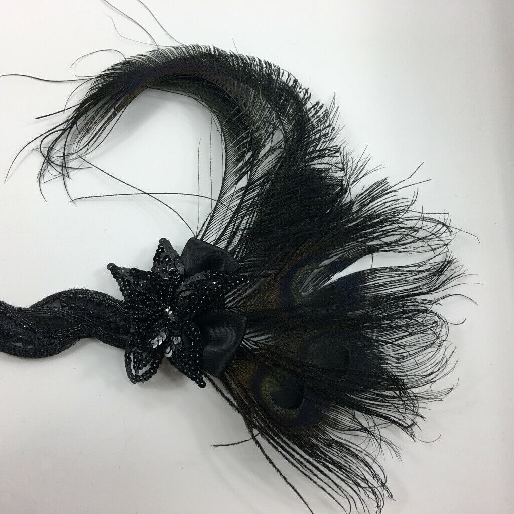 1920s  Flapper Headband Feather Hairband Headpiece Wedding Party Black