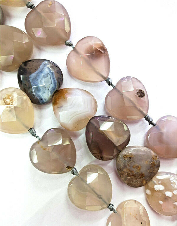 1 Strand 25x25x10mm Natural Agate Faceted Heart Spacer Loose Beads 15.5" HH8451