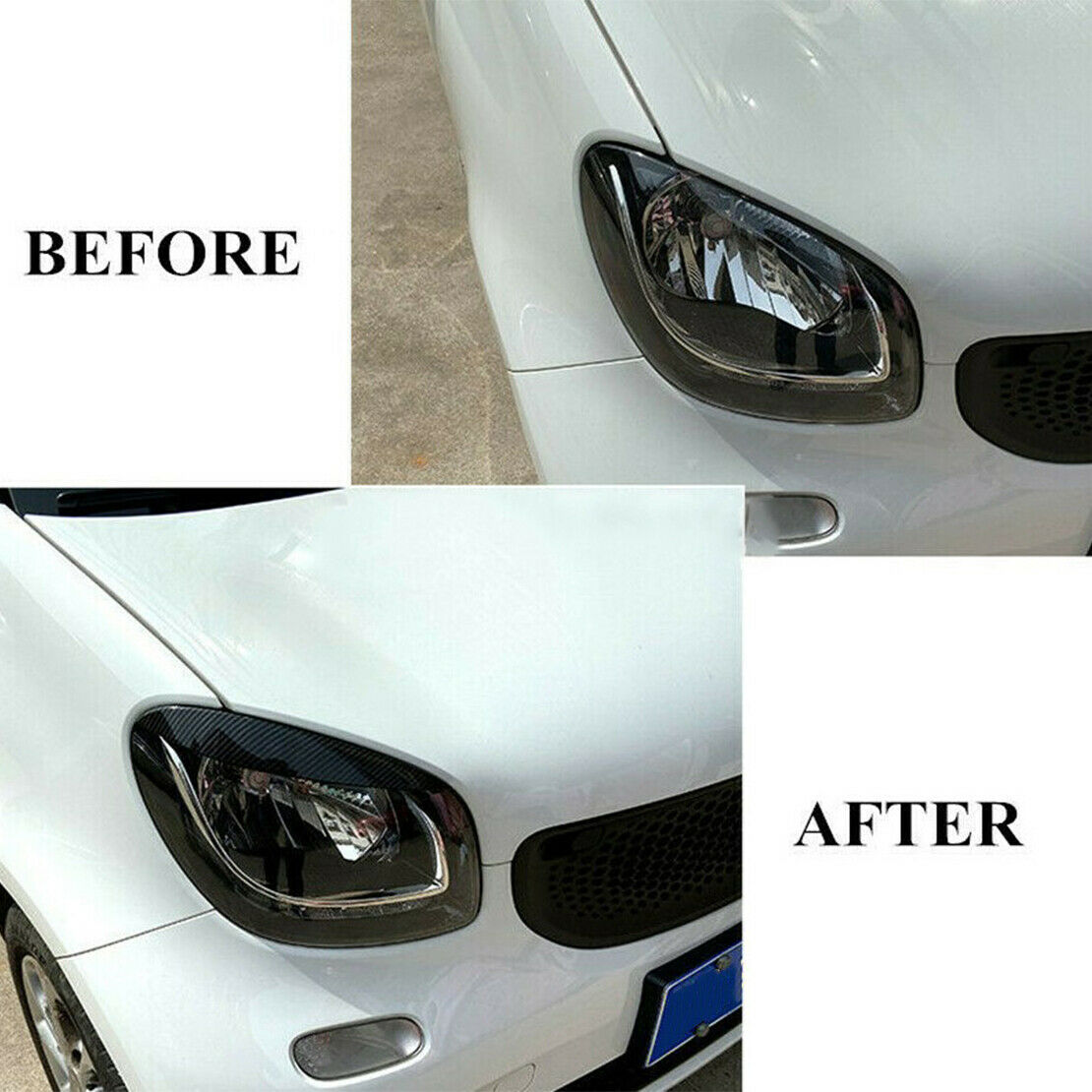 Two Headlamp Headlight Eyebrows Eyelids Cover Trim Fit for Benz Smart 453 Fortwo