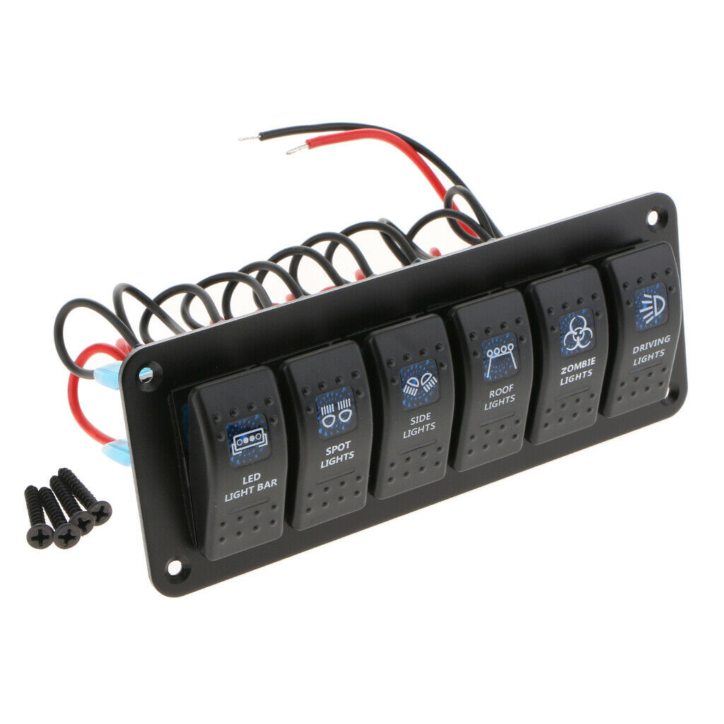 6 Gang Rocker Resetting Switch Panel 12/24V Circuit Breaker Car Marine Boat