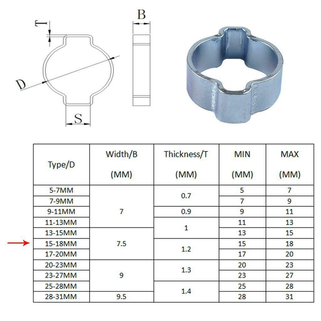10x  15-18MM  Double Ear Crimp O Clips Air Fuel Hose Pipe Clamps