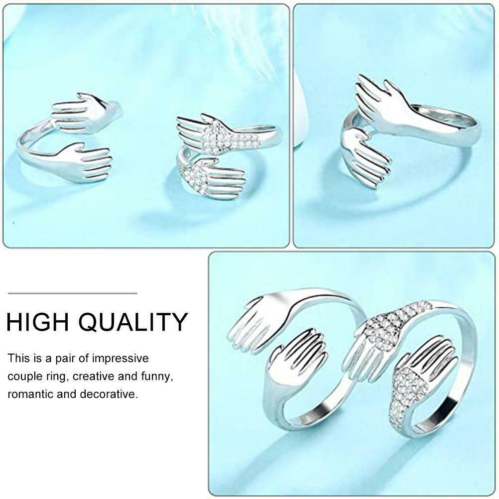 1 Pair Couples Hugging Hands Rings Adjustable Couple Lover Hug Rings Jewelry