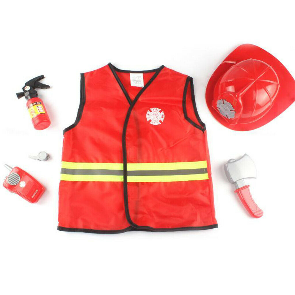 Kid Fireman Role Costume Role Play Firefighter Dress Up Clothes Costume 3-7