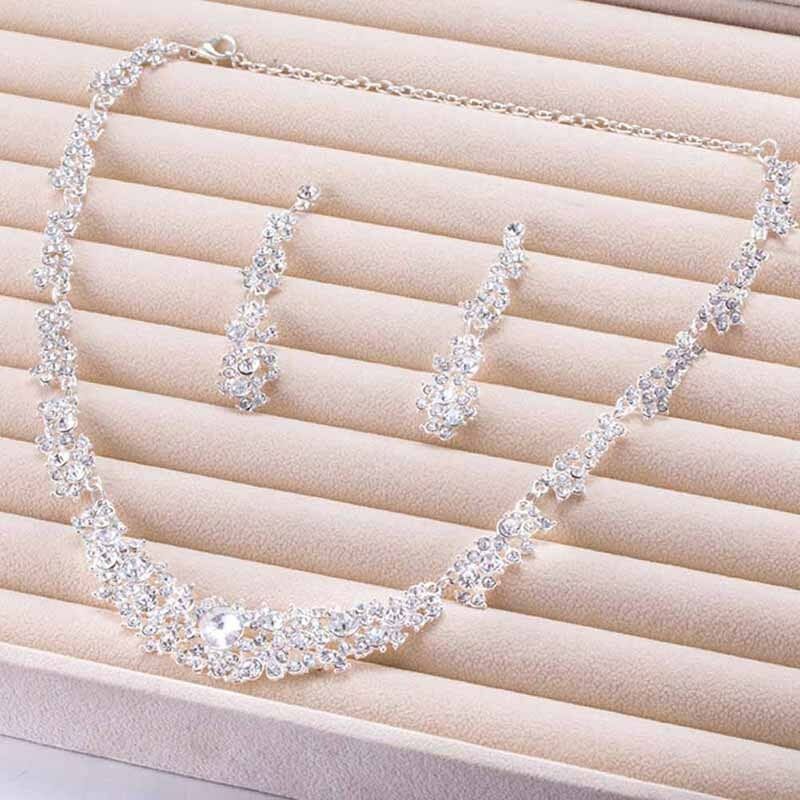 Women Rhinestone Crystal Collar Necklace Earrings Wedding Party Jewelry Set J Rf