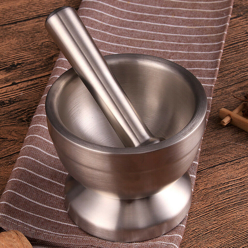 Stainless Steel Mortar and Pestle Polished Spice Herb Grinding Bowl Paste