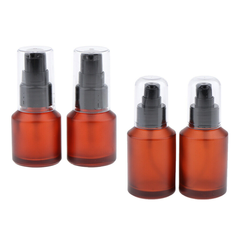 4pcs Empty Spray Pump Bottle Refillable Amber Glass Lotions Bottle 60ml/15ml