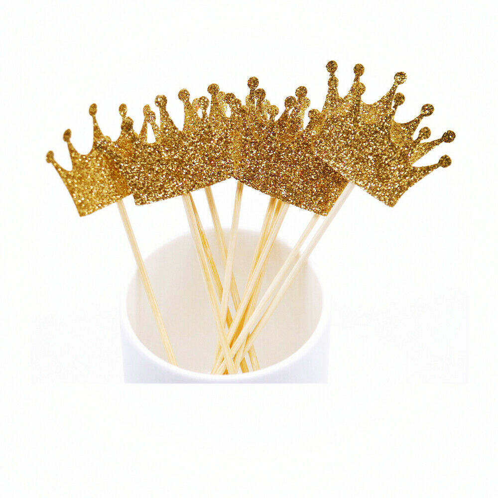 20x Cake Toppers Crown Cupcake Picks New Year Birthday Party Decor Supplies