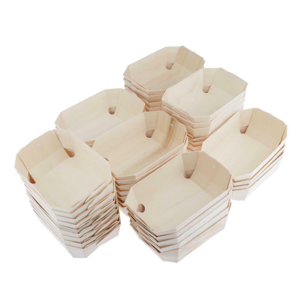 50 Pieces Disposable Wooden Bakery Boxes for Party Serving Foods