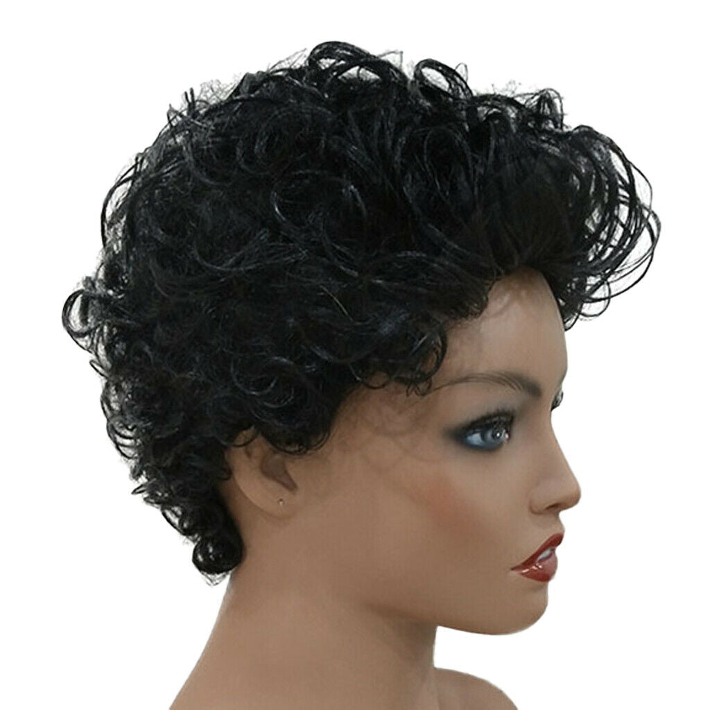 Natural Looking Real Human Hair Women Afro Curly Wig Short Finger Wave Curling