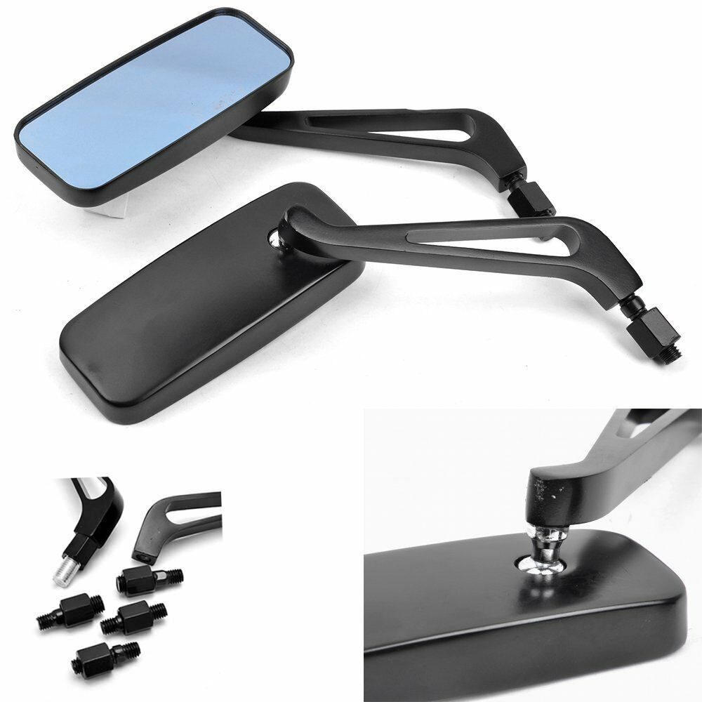 Anti Glare Blue Glass Y Black Motorcycle Rectangle Rearview Mirrors For Kawasaki