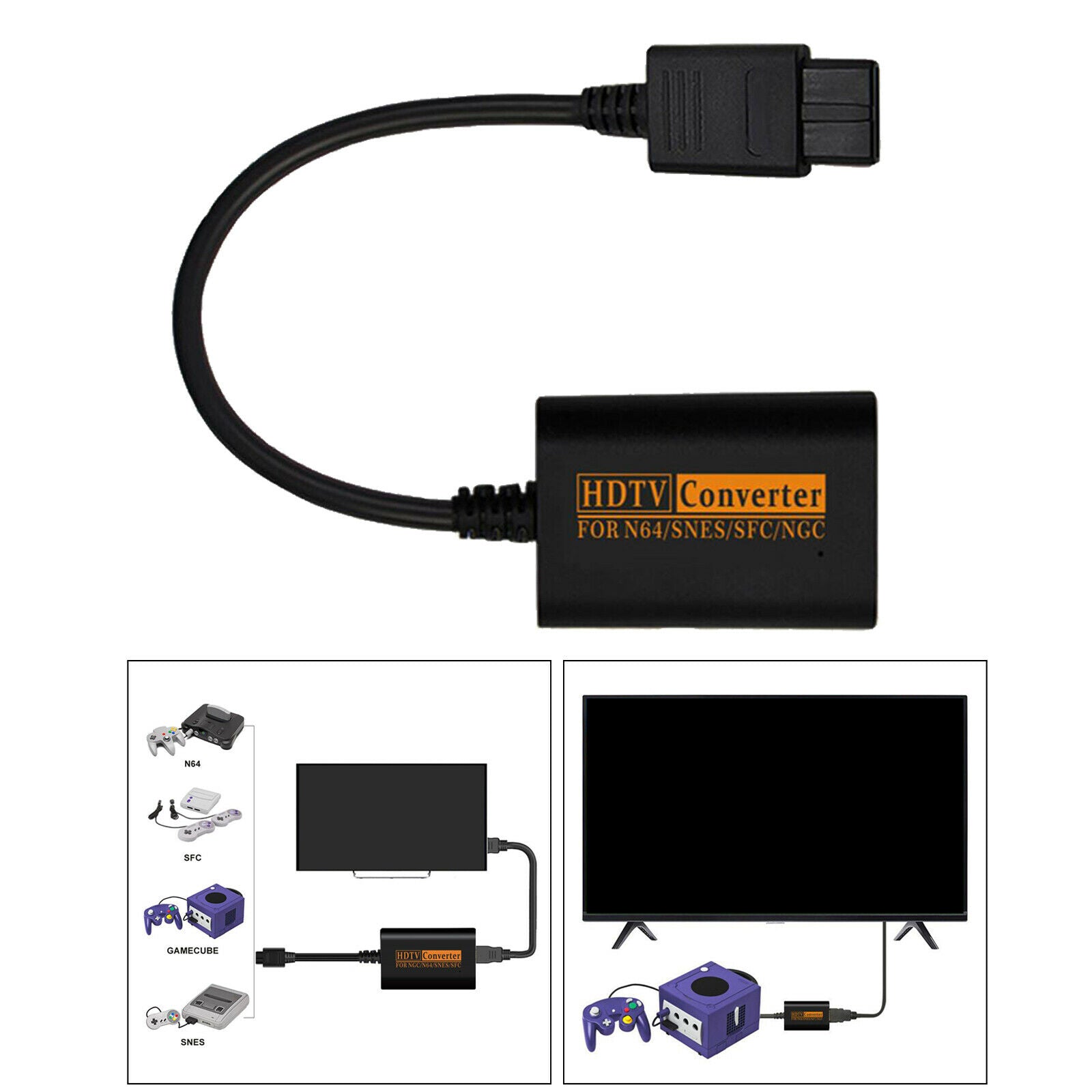 Black 720P   Converter Adapter for SNES SFC Easy To Use Plug and Play