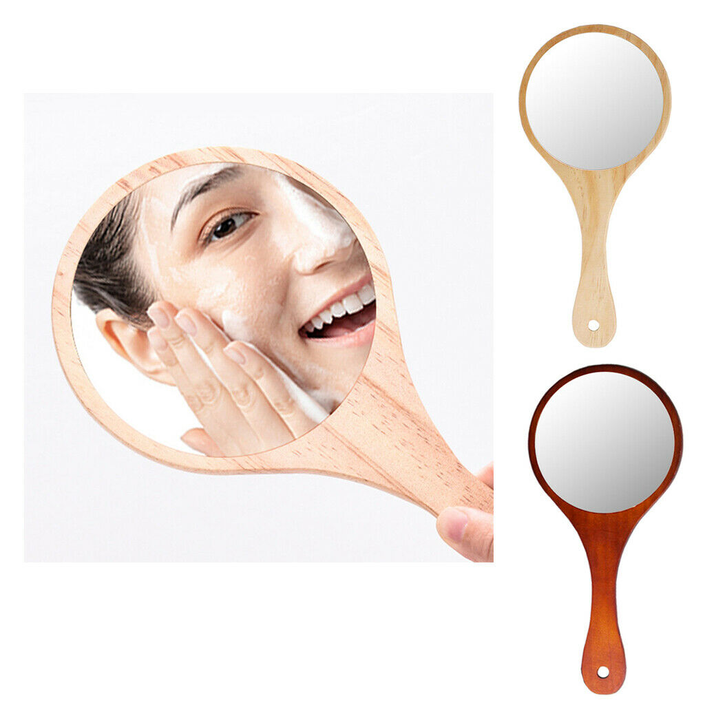 Pack Of 2 Colors Rustic Exquisite Wooden Makeup Mirrors Round Handheld Mirrors