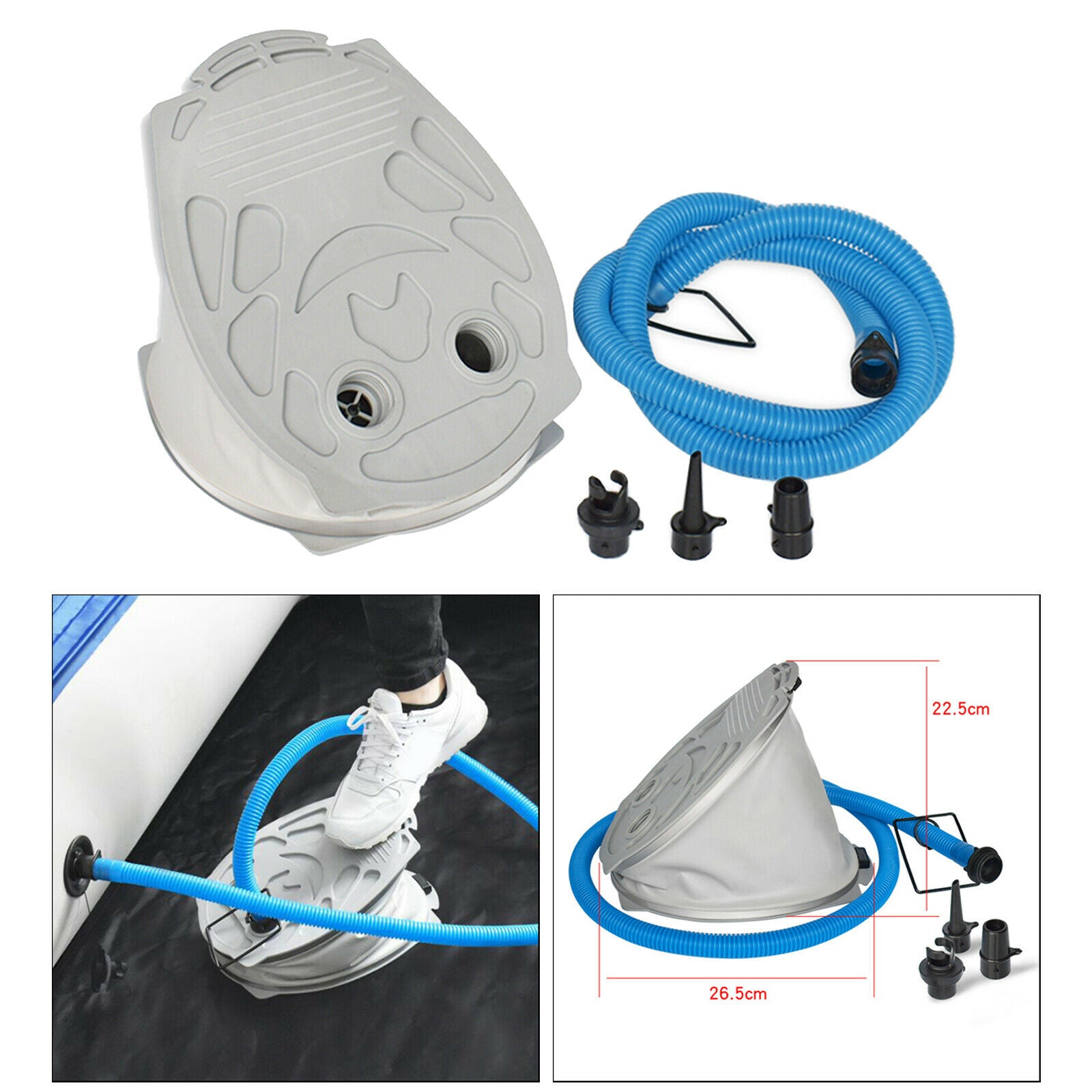 Foot Air Pump 3 Size Nozzles Inflator for Inflatable Boat Kayak Canoe Raft