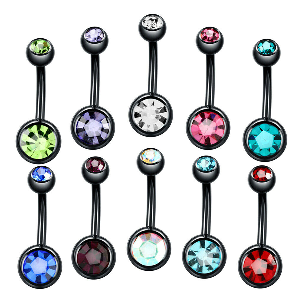 10pcs 14G Bling Crystal Belly Button Ring Navel Barbell Bar Piercing Jewelry