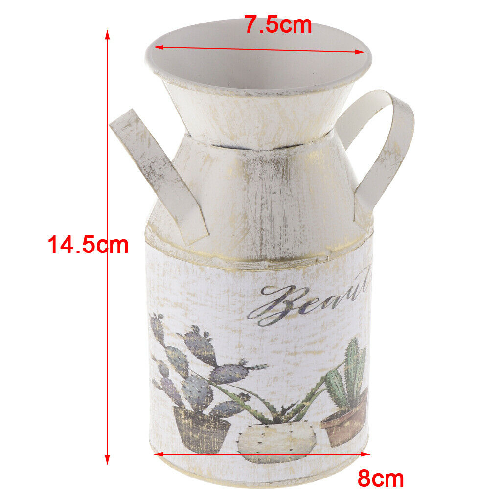 Cute Farmhouse Style Painting Metal FlowerVase Flower Pitcher Size S