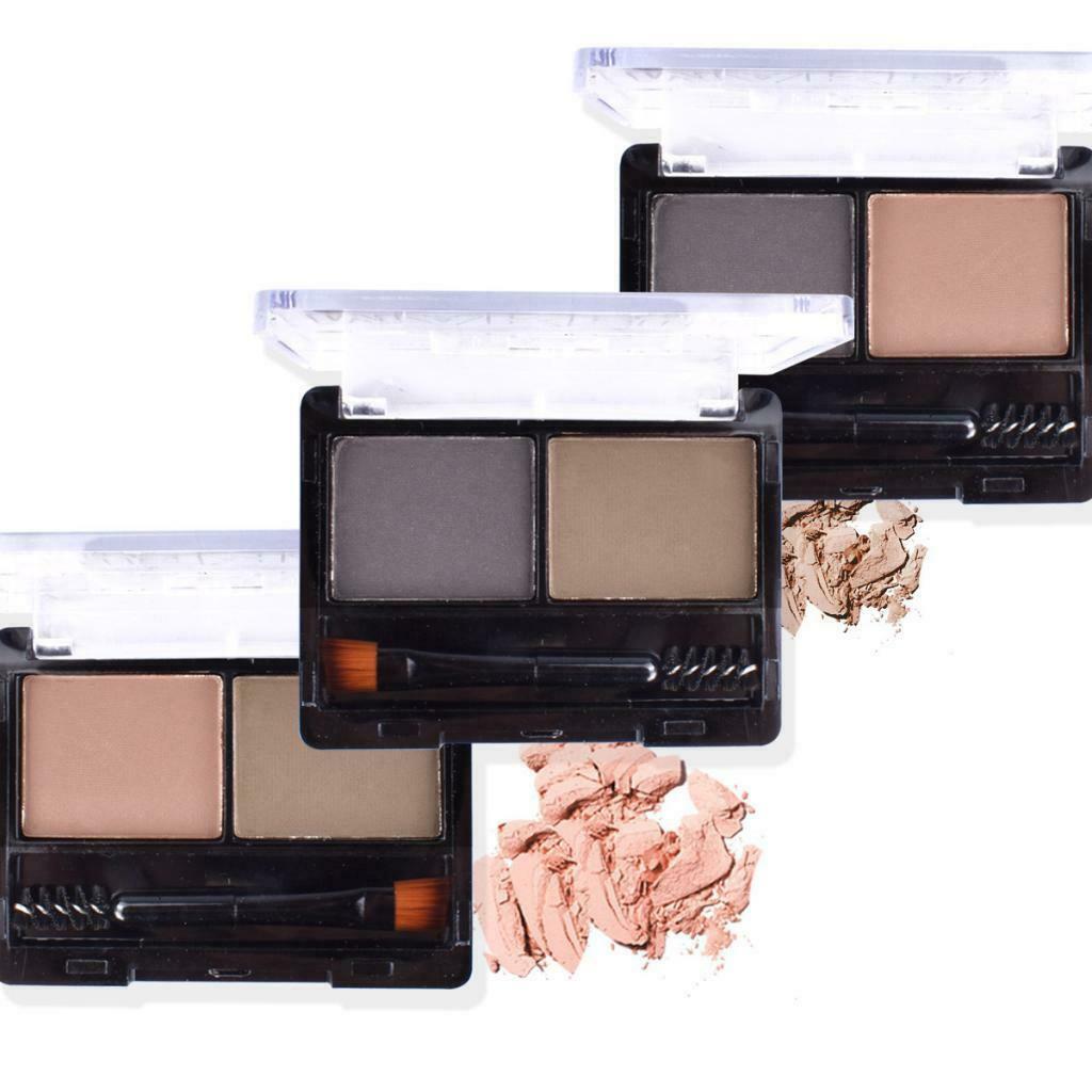 2 Colors Eyebrow Powder Palette Cosmetic Makeup Nose Shading Kit Brush Set #B