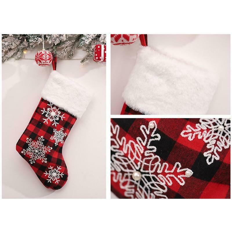 4pcs Plaid Snowflake Christmas Stockings 18'' Large Red and Black Xmas Stockings