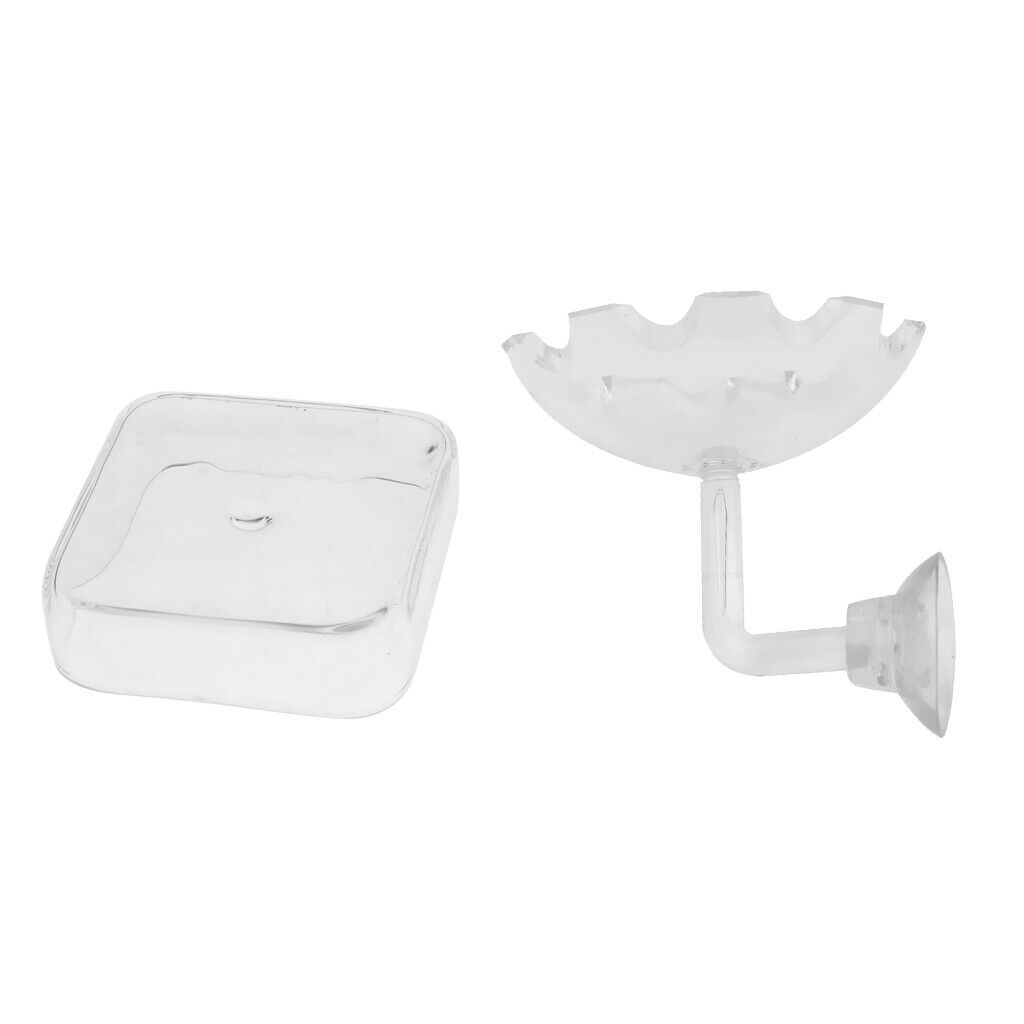 2Pcs Aquarium Fish Tank Clear Shrimp Fish Feeding Dish Sucked Tray Container