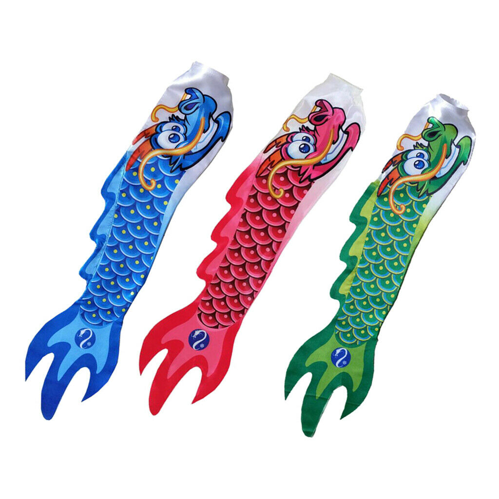 3Pcs Outdoor Garden Windsock Flag Chinese Dragon Carp Streamer Wind Sock