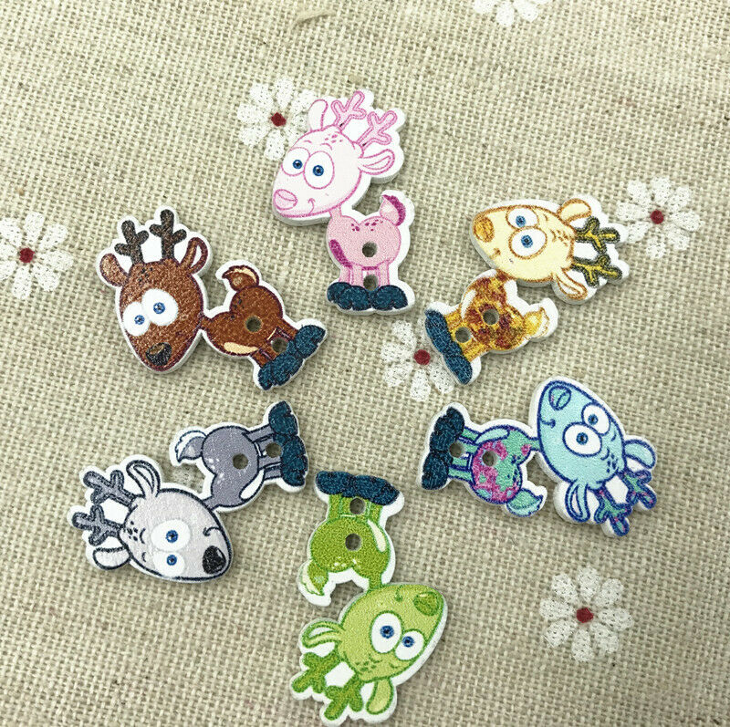50pcs Cartoon Deer animal Wooden buttons Sewing 2-holes DIY scrapbooking 28mm