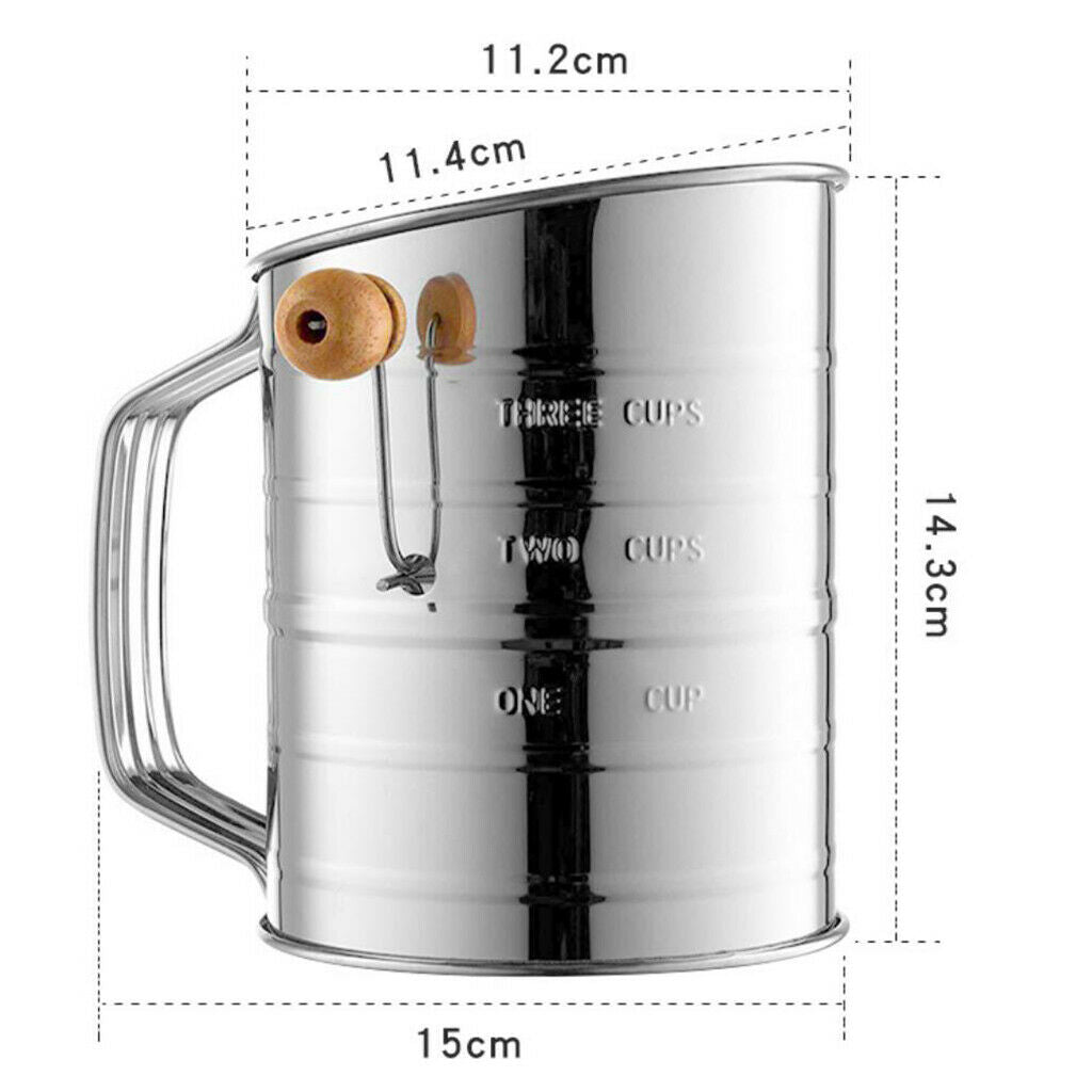 Stainless Steel Crank Style Flour Sifter, 3 Cup, Sift Flour & Dry Ingredients