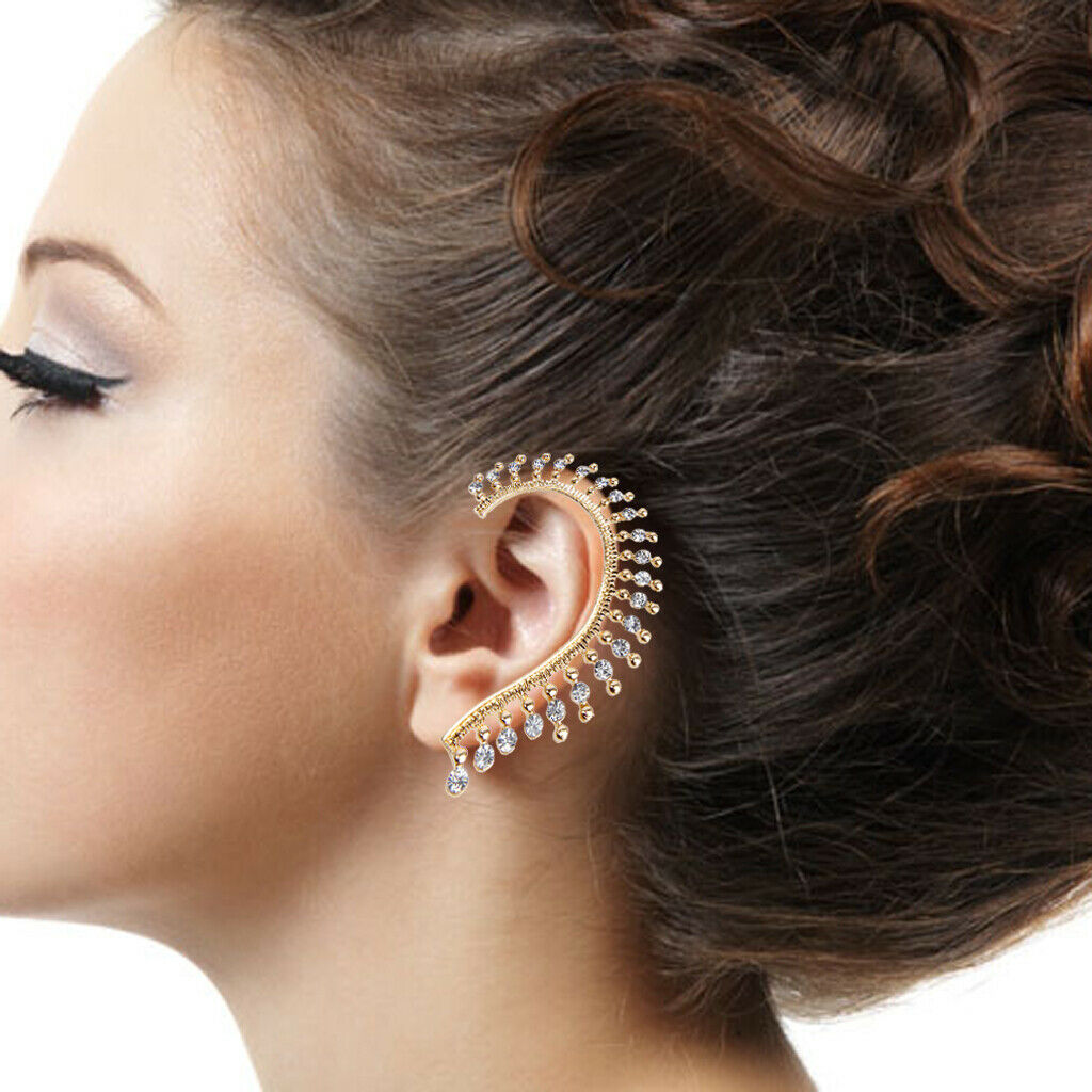 1PC Rock Punk Clear Rhinestone Decor Ear Cuff Wrap Earring for Left Ear