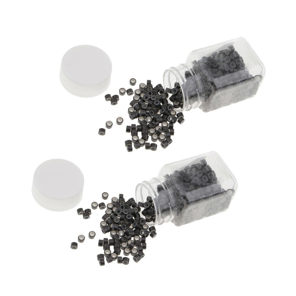 1500 Pcs Micro Hair Extension Rings Links Loop Beads Tool Set 3mm Black Bulk